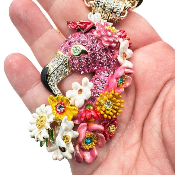 Kirks Folly Flourishing Flamingo Necklace Gold Tone Crystal Pink Magnetic - Picture 1 of 6